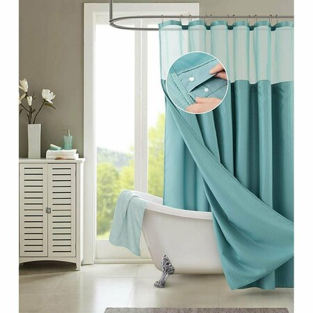 GFANCY FIXTURES Teal Sheer & Grid Shower Curtain & Liner Set GF2627946